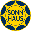 sonnhaus logo in a dark circle with a yellow sun and the lettering,